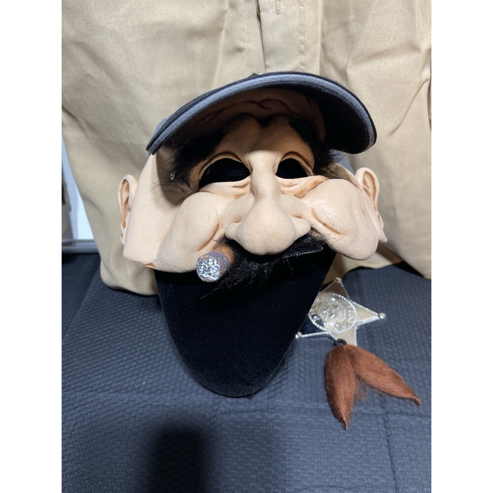 vintage scary halloween mask old Man Sheriff Shirt Hat W/extras Costume